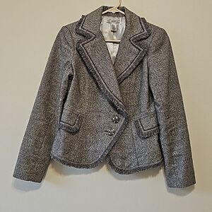 - Cache Metallic Tweed Fringe Blazer Jacket size small.